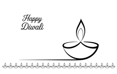 Elegant continuous line drawing of a diya for happy diwali celebrations vector