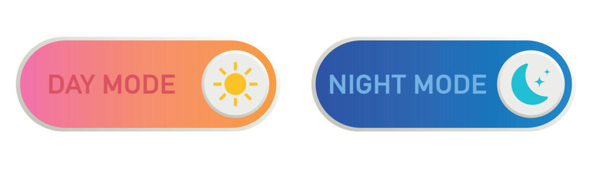Day and night mode switch button. On and Off toggle switch buttons.