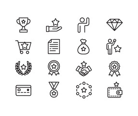 Fototapeta premium Awards and rewards line icons set for achievements and recognition Icon Set Line Art Vector Illustrations