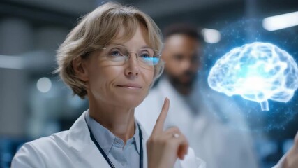 healthcare specialists exploring holographic human nervous system inside futuristic research lab, emotional focus on precision and empathy, symbolizing digital anatomy breakthrough - Powered by Adobe