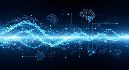 Abstract digital brain and waveform visualization of neural networks