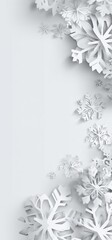 A  decorative arrangement of intricate paper snowflakes creates a winter wonderland aesthetic.