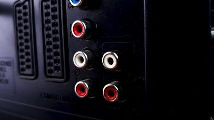 TV sockets. TV outputs and inputs on the panel. TV connectors for connection, close-up, TV setup and repair.