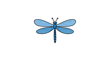 Cartoon drawing of a light blue dragonfly against a solid white background