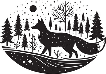 Fox in Winter Woods Silhouette