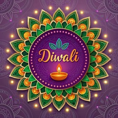 Happy Diwali graphic design featuring central diya and festive decorative elements.