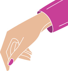 Elegant female hand illustration in minimal style with pink sleeve and manicured nails, showing graceful gesture. Perfect for fashion, beauty, or lifestyle designs. Modern feminine vector artwork.