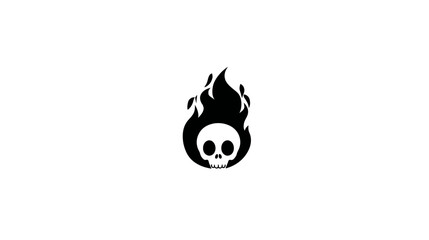 Silhouette of skull encircled by flames on a white background