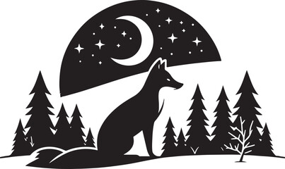 Fox in Winter Woods Silhouette
