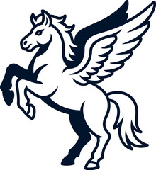 Fototapeta premium Vector art of pegasus rearing up, mythical winged horse illustration