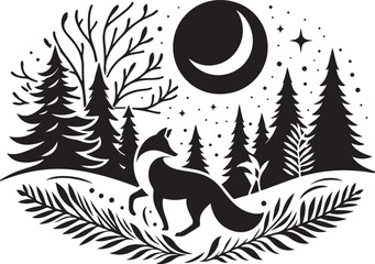Fox in Winter Woods Silhouette