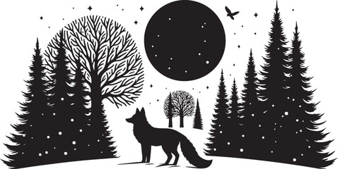Fox in Winter Woods Silhouette