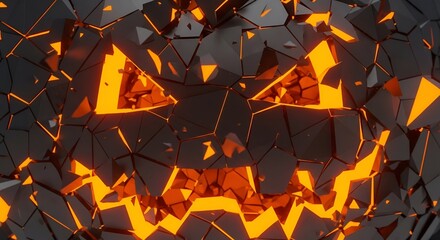 Spooky cracked jack-o'-lantern with glowing orange light for a Halloween party invitation or scary seasonal background, perfect for October designs