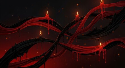 Eerie glowing candles with melted wax trails create a spooky Halloween vibe, perfect for gothic designs or dark fantasy art projects