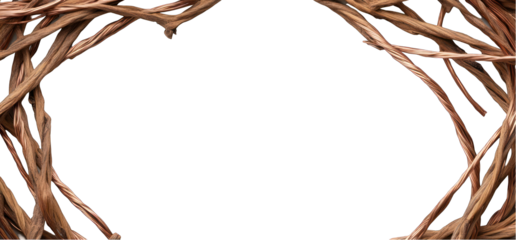 Tangled copper wire frame with transparent background industrial material metal texture