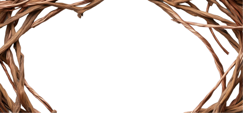 Tangled copper wire frame with transparent background industrial material metal texture