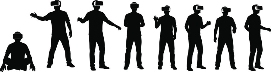 Virtual reality user silhouette, immersive VR experience, headset interaction, digital gaming posture, futuristic technology motion, augmented reality gestures, tech lifestyle