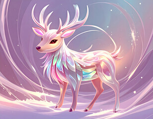 Iridescent Crystal Reindeer in Pastel Glow