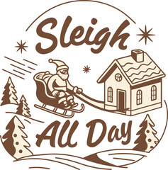 Santa Sleigh All Day Christmas Illustration
