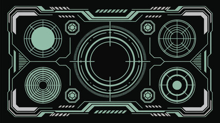 Futuristic hud interface with circles targets and geometric shapes on a black background design element