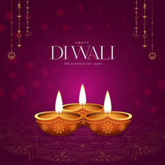 Happy Diwali Festival Background with Decorative Oil Lamps