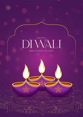 Happy Diwali Festival Background with Decorative Oil Lamps