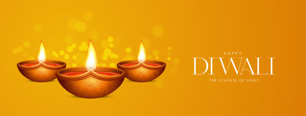 Happy Diwali Celebration with Glowing Oil Lamps