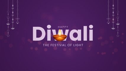 Happy Diwali Celebration with Glowing Oil Lamps