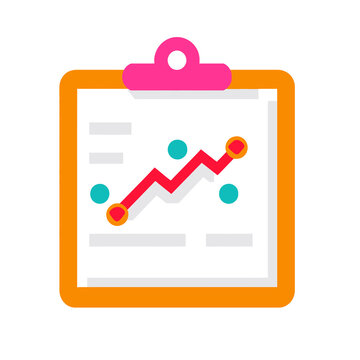 Clipboard with a colorful upward trending graph and data points