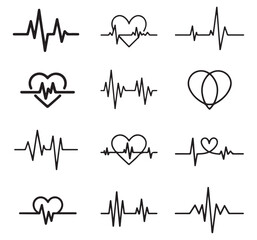 Heartbeat Wave Icons Collection &ndash; Minimal ECG, Pulse, and Heart Line Vector Set