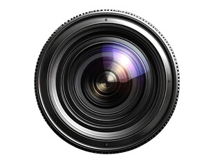 Camera lens front view, metallic shine, transparent background