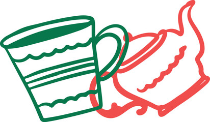 Tea Cups Collection Line Drawing Sketch	
