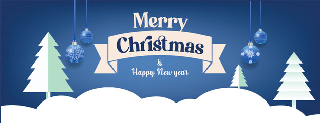 Minimalist Christmas and Happy New Year Sale Horizontal Banner Template Featuring Elegant Design, Winter Snow Elements, and Luxury Style for Holiday Discount Web Banner and Social Media Cover