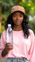 Young woman holding water bottle outdoors
