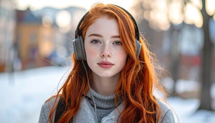 Young woman listening to music outdoors
