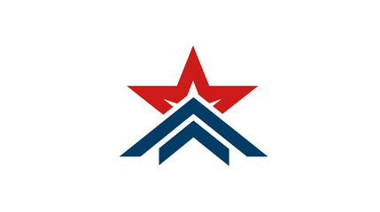 Obraz premium Red star and blue arrows on a white background create a modern, abstract design