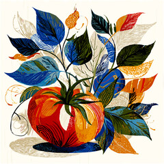 Colorful tomato plant with vibrant leaves in artistic style  