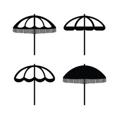 Four silhouette illustrations of vintage parasols and umbrellas with decorative fringe © khairul
