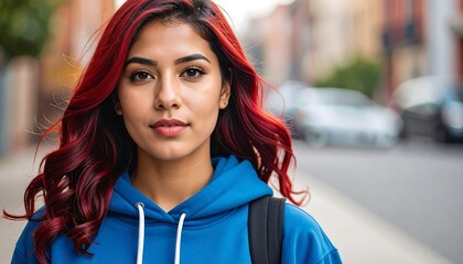 Young woman with vibrant red hair, outdoors