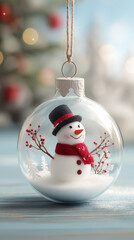 A snowman in a hard hat and gloves intently uses a tablet with a stylus, set against a dark, glowing industrial background. created by ai