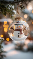 A snowman in a hard hat and gloves intently uses a tablet with a stylus, set against a dark, glowing industrial background. created by ai