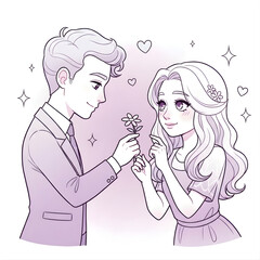 Sweet cartoon couple simple design