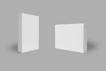 Set of Rectangular Boxes for Pills or Medicaments, Front and Side View, mockup Isolated on a grey background. 3d rendering.