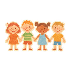 PNG Diverse children holding hands illustration.
