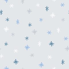 Vector seamless pattern with snowflakes. Cute hand drawn design for Christmas wrappings, textile, wallpaper and backgrounds.