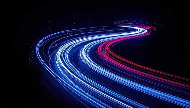 Dynamic flow of light trails on a dark background creating a futuristic scene - Powered by Adobe