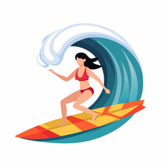 Woman Surfing on Big Wave, Summer Ocean Adventure