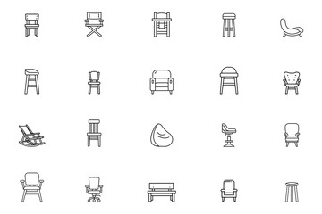 Chair Furniture Outline Vector Icons - Seating Collection