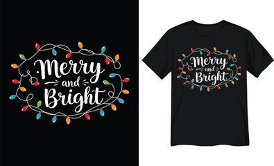 Merry and Bright Calligraphy with Festive String Lights