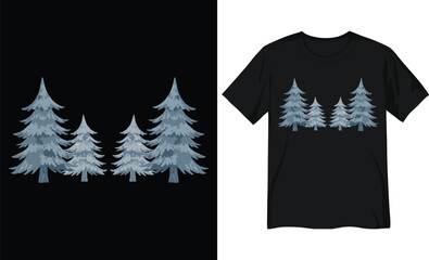 Set of Snowy Winter Pine and Fir Trees Vector with Watercolor Style Texture